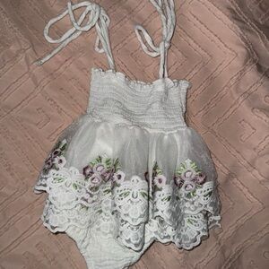 White Sleeveless Babydoll Dress with Ruched Bodice